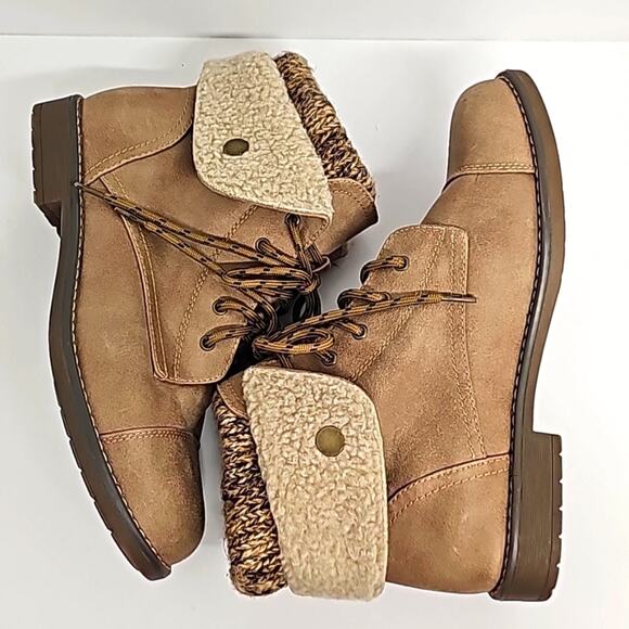 Cliffs by White Mountain Duena Snap Knit Collar Textile Upper Tan Boot Size 9.5W - Picture 5 of 11